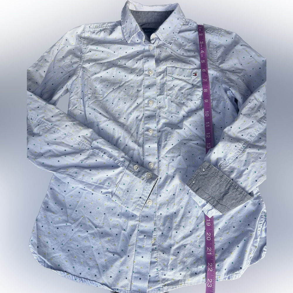 Tommy Hilfiger Women XS Extra Small Petite Shirt Classic Fit Blue